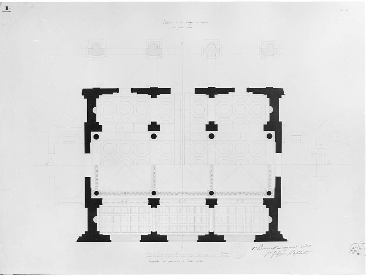 pianta, architettura: progetto per vestibolo di palazzo (disegno, opera isolata) di Boschetti Filippo (sec. XIX)