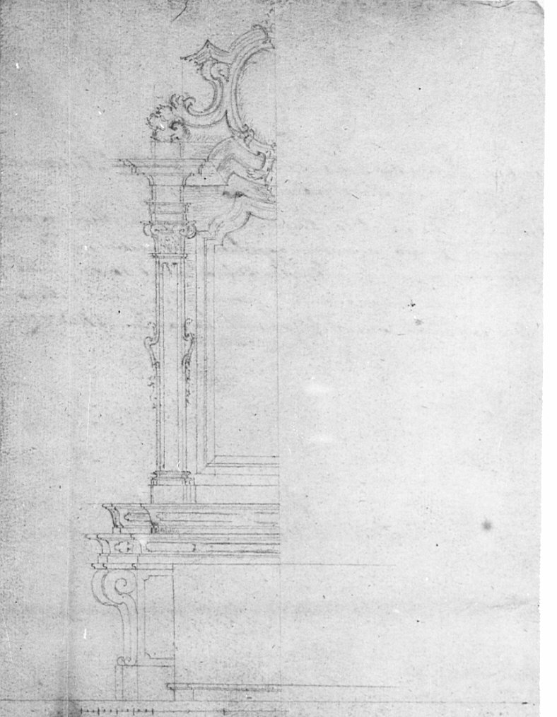 Progetto per l'altare del Santo Crocifisso per la chiesa parrocchiale di Sant'Erasmo a Besana Brianza, architettura: progetto per altare (disegno, opera isolata) - ambito lombardo (sec. XVIII)