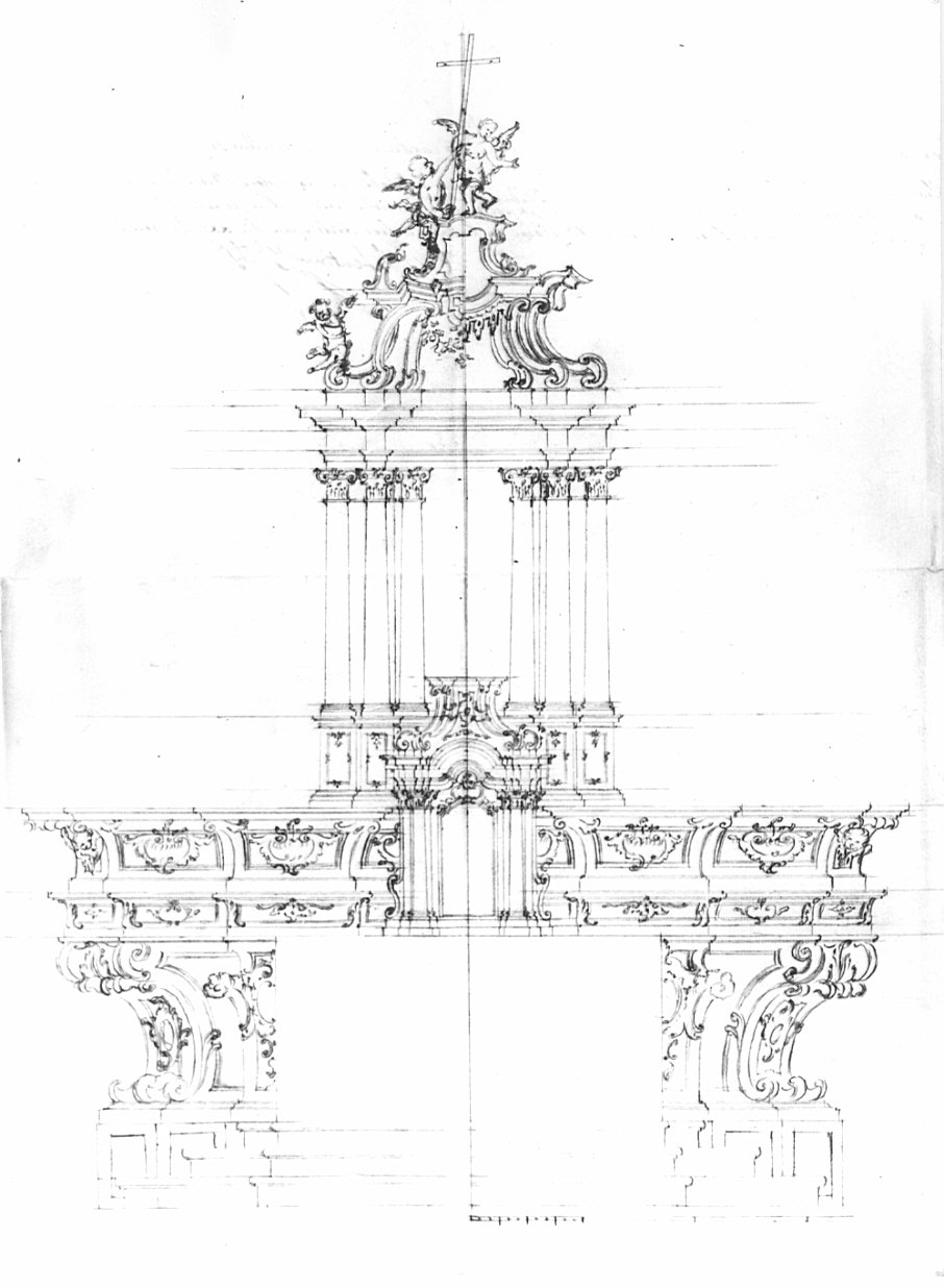Progetto per l'altare maggiore della chiesa parrocchiale di San Giorgio di Venegono Superiore, architettura: progetto per altare maggiore (disegno, opera isolata) - ambito lombardo (sec. XVIII)