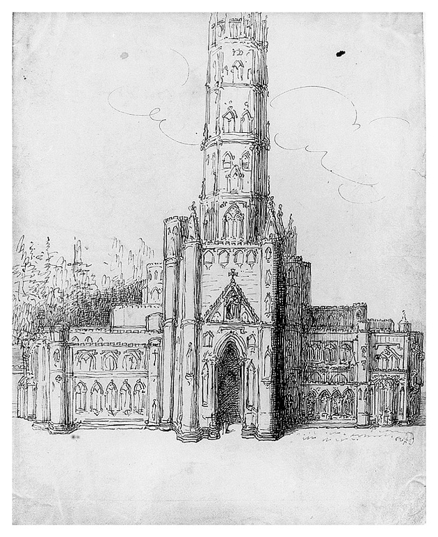 L'Abbazia di Fonthill, veduta della abbazia di Fonthill (disegno, opera isolata) di Cosway Richard (sec. XIX)