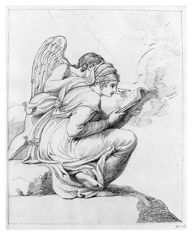 La divina istruzione, angelo con libro e figura femminile (disegno, opera isolata) di Cosway Richard (sec. XIX)