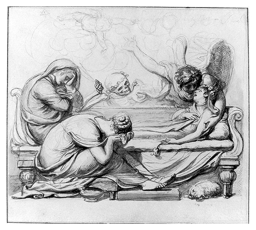 Scena di morte di una giovane, Morte con figura femminile (disegno, opera isolata) di Cosway Richard (sec. XVIII)