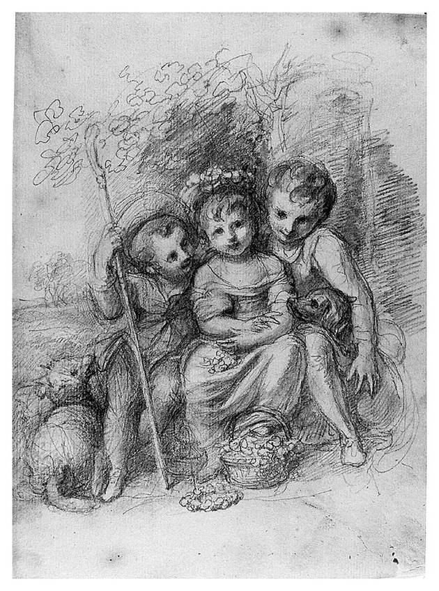 Fanciulli nel paesaggio con una pecora e un cane, bambini con animali (disegno, opera isolata) di Cosway Richard (sec. XVIII)