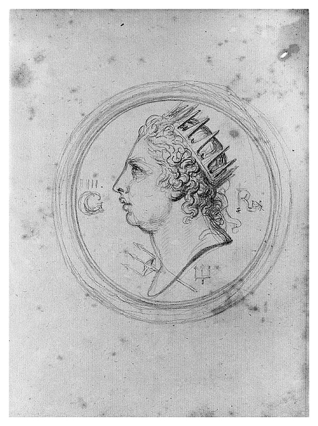 Profilo per medaglia di re Giorgio III, testa d'uomo di profilo (disegno, opera isolata) di Cosway Richard (sec. XVIII)