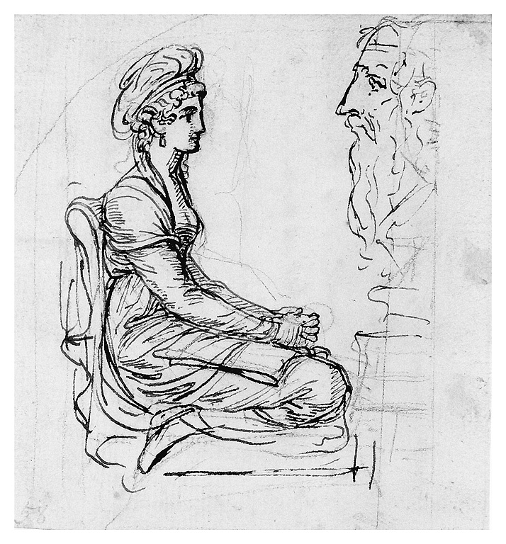figura femminile seduta con busto di vecchio (disegno, opera isolata) di Cosway Richard (sec. XVIII)