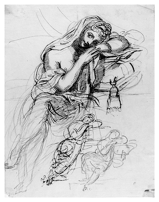 figura femminile distesa su un cuscino (disegno, opera isolata) di Cosway Richard (fine sec. XVIII)