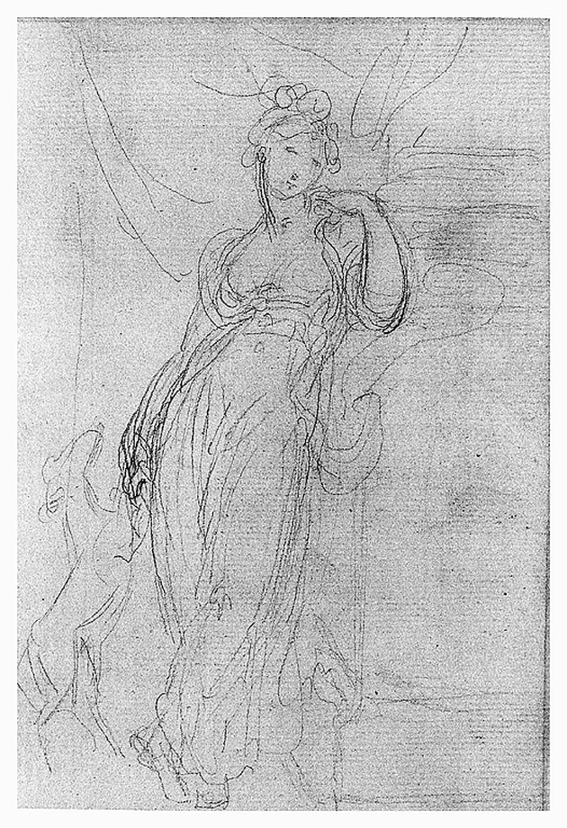 figura femminile con cane (disegno, opera isolata) di Cosway Richard (fine sec. XVIII)