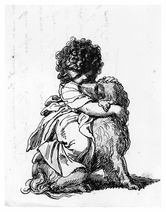 bambina con cane (disegno, opera isolata) di Cosway Richard (sec. XIX)