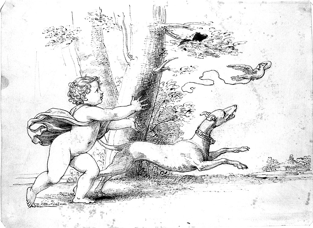 fanciullo con cane (disegno, opera isolata) di Cosway Richard (sec. XIX)