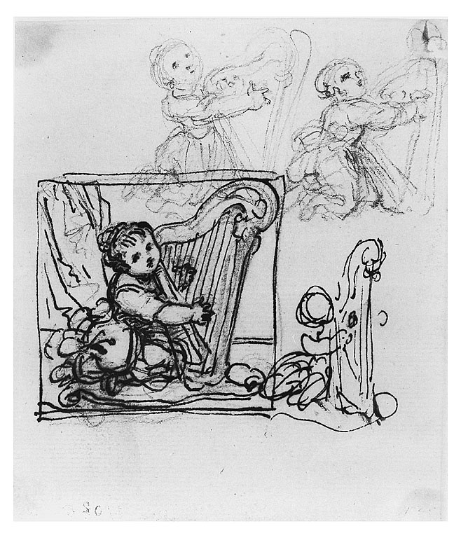 bambini che suonano l'arpa (disegno, opera isolata) di Cosway Richard (fine sec. XVIII)