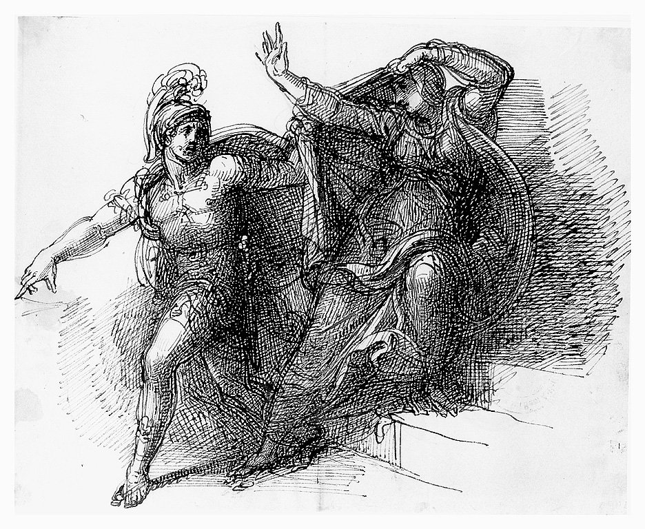 soldato con figura femminile velata (disegno, opera isolata) di Cosway Richard (sec. XIX)