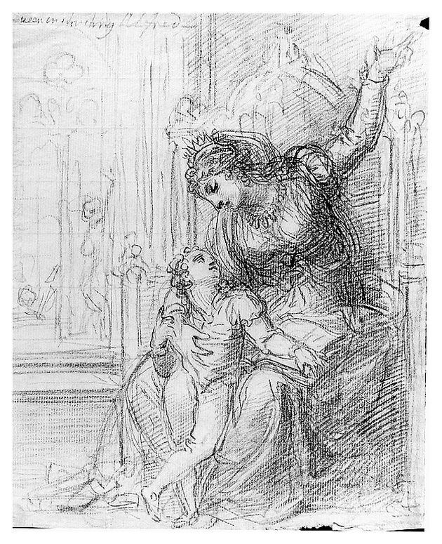 La regina istruisce Alfredo, figura femminile con bambino (disegno, opera isolata) di Cosway Richard (secc. XVIII/ XIX)