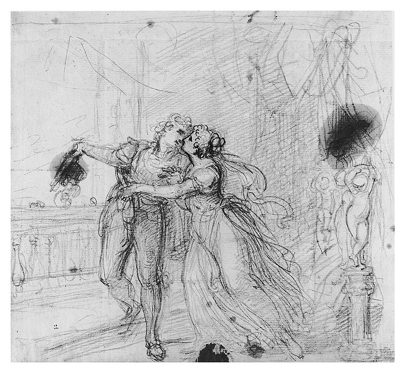 Scena galante su una terrazza, figura maschile con figura femmnile (disegno, opera isolata) di Cosway Richard (sec. XVIII)