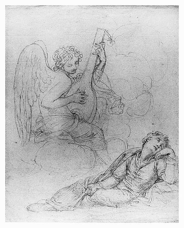 Sogno musicale, figura mschile con angelo musicante (disegno, opera isolata) di Cosway Richard (sec. XVIII)