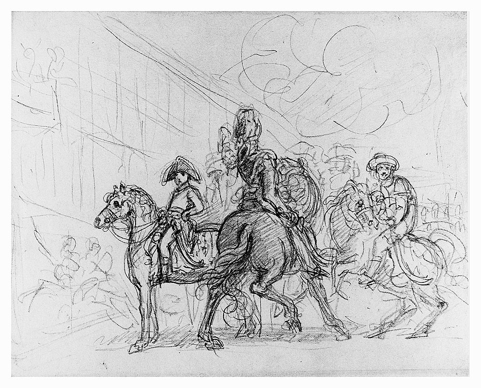 Napoleone Bonaparte (?), uomo a cavallo (disegno, opera isolata) di Cosway Richard (sec. XIX)