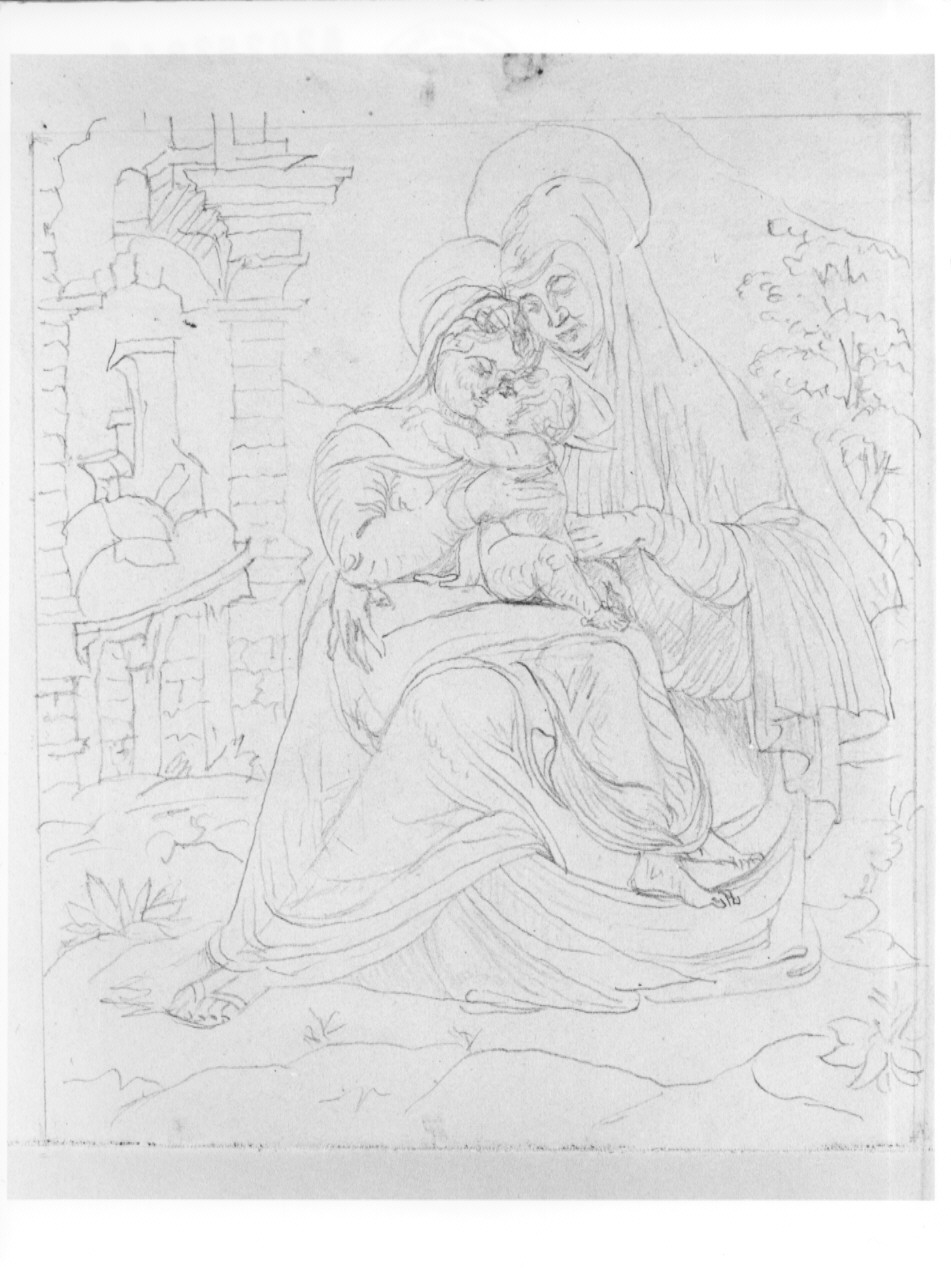 Sant'Anna con la Madonna e Gesù Bambino (disegno, opera isolata) di Cosway Hadfield Maria (sec. XIX)