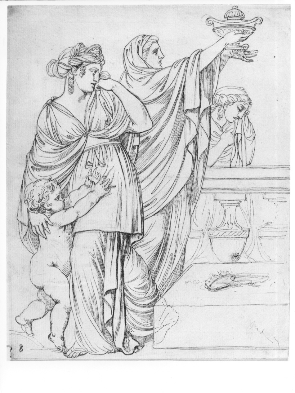 figure femminili dolenti con putto (disegno, opera isolata) di Cosway Hadfield Maria (sec. XIX)