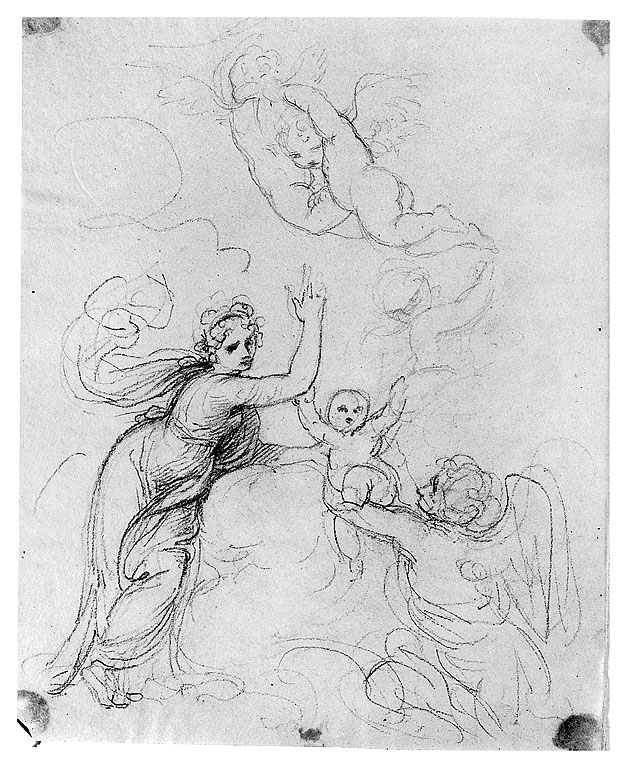 giovane madre con infanti e angeli//giovane madre con infante (disegno, opera isolata) di Cosway Richard (fine/inizio secc. XVIII/ XIX)
