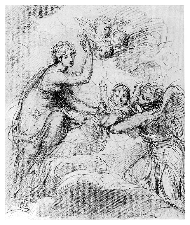 giovane madre con infante e angeli (disegno, opera isolata) di Cosway Richard (fine/inizio secc. XVIII/ XIX)