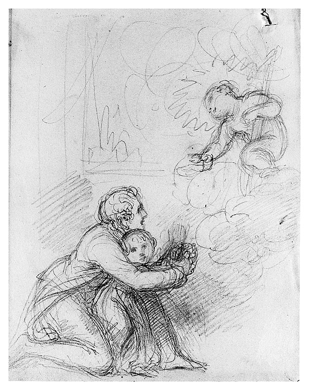 Preghiera davanti ad un angelo, scena familiare (disegno, opera isolata) di Cosway Richard (inizio sec. XIX)