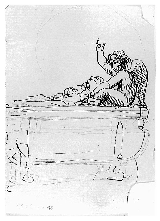 angioletto sulla tomba (disegno, opera isolata) di Cosway Richard (fine/inizio secc. XVIII/ XIX)