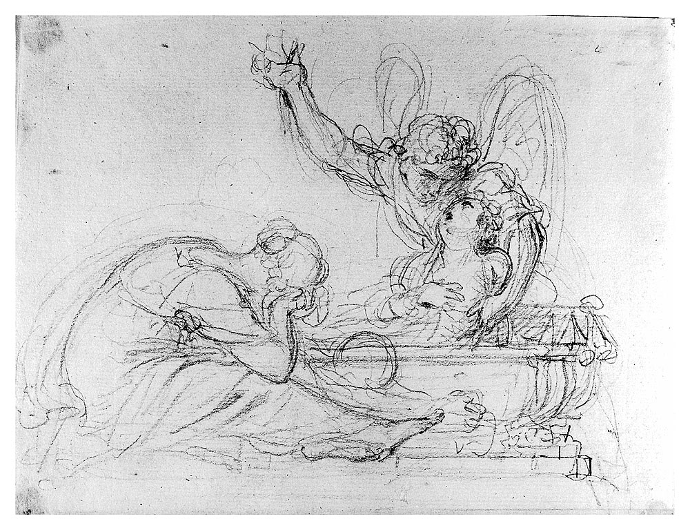 figura femminile confortata da un angelo (disegno, opera isolata) di Cosway Richard (fine/inizio secc. XVIII/ XIX)