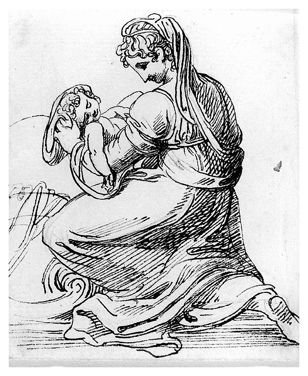giovane madre con infante (disegno, opera isolata) di Cosway Richard (inizio sec. XIX)