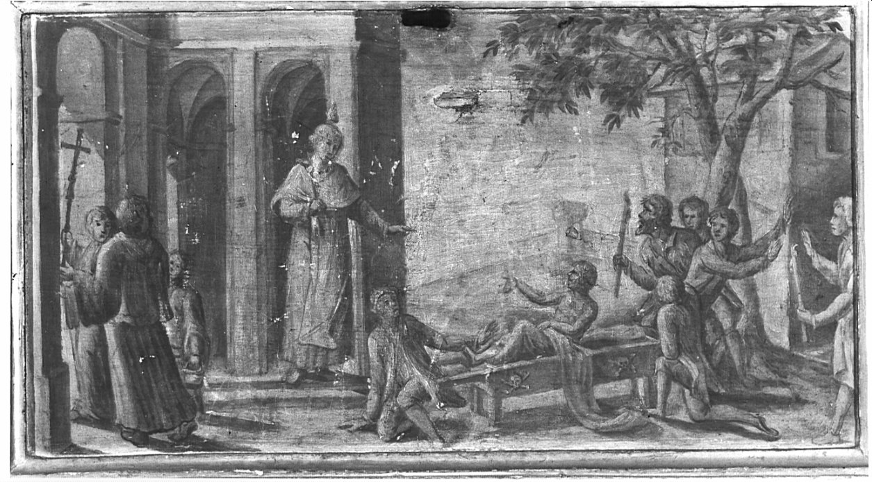 San Domenico resuscita un morto (dipinto, elemento d'insieme) - ambito bergamasco (fine sec. XVIII)