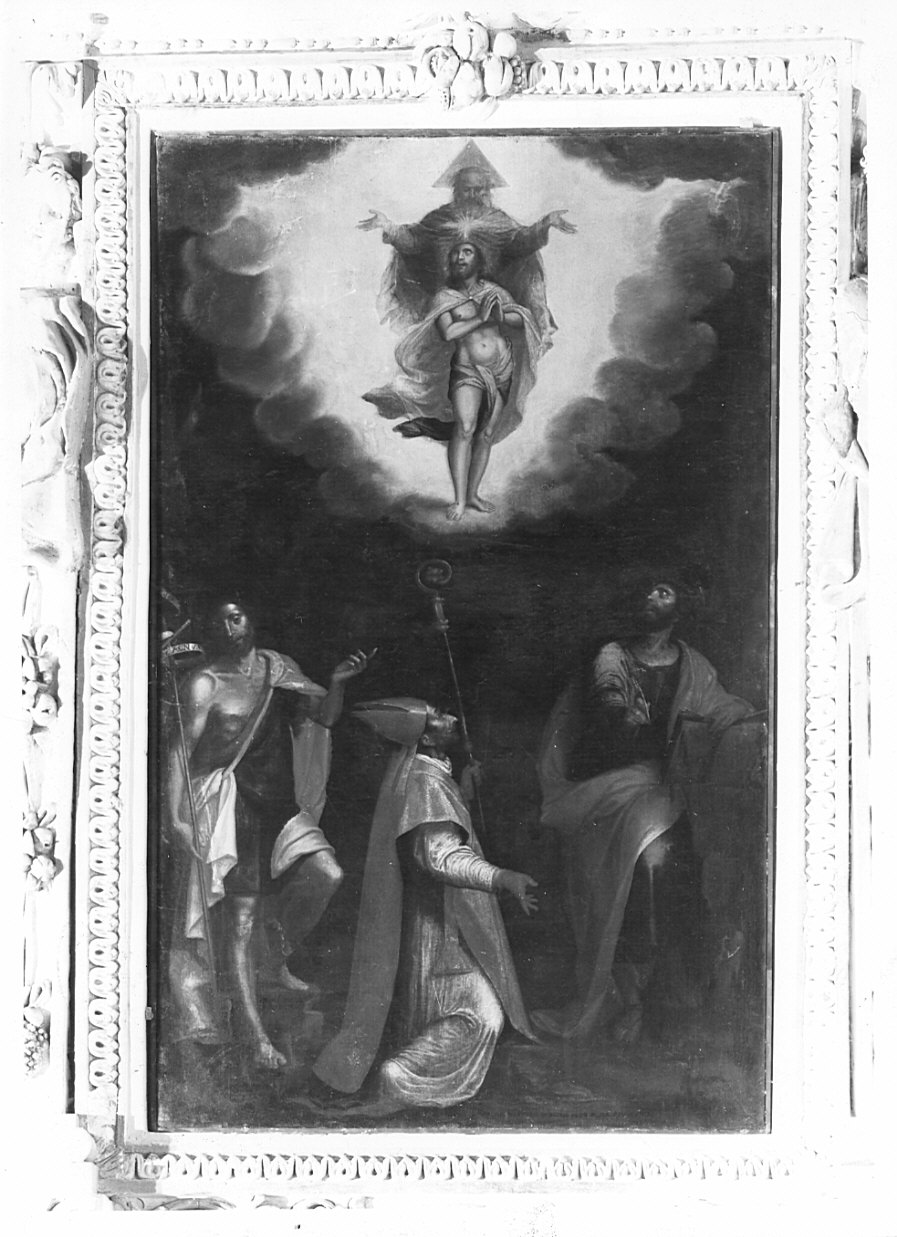 Trinità con San Giovanni Battista, San Carlo e San Marco (dipinto, opera isolata) di Zucco Francesco (e aiuti) (sec. XVII)