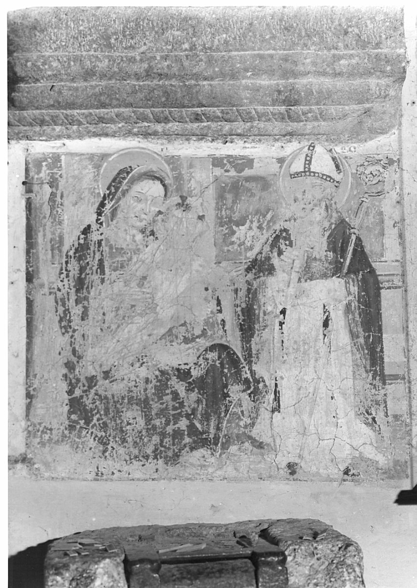 Madonna con Bambino e Santo Vescovo (dipinto, opera isolata) - ambito bergamasco (primo quarto sec. XVI)