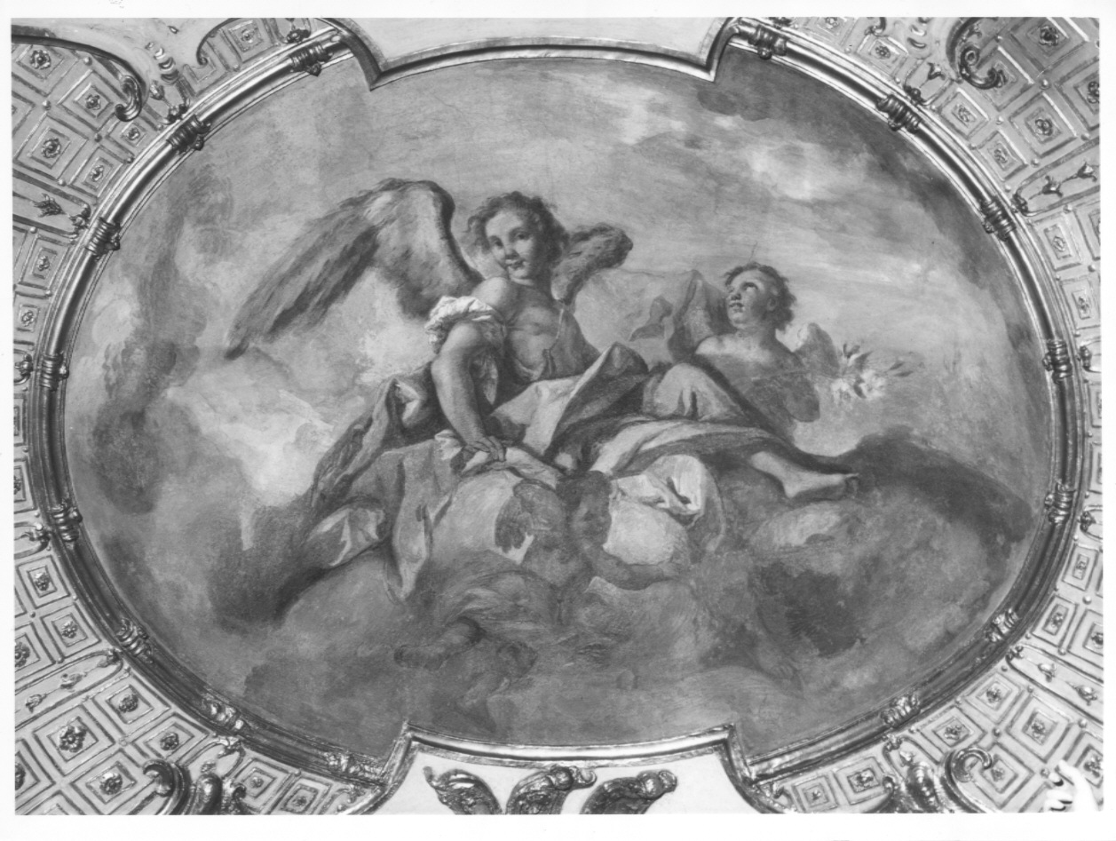 angelo con gigli/ angeli rappresentati come bambini (dipinto, ciclo) di Anselmi Giorgio (sec. XVIII)