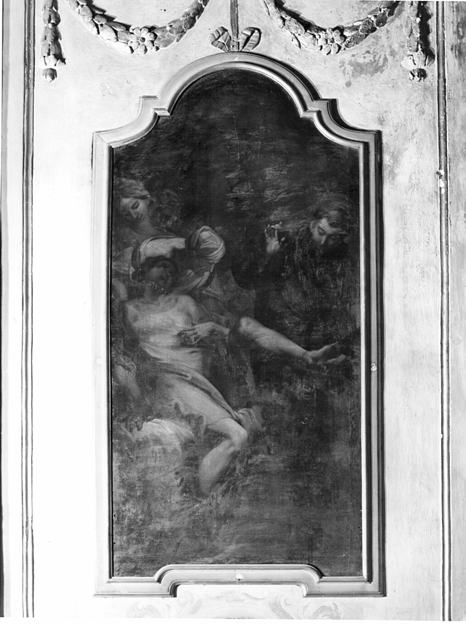 Sant'Antonio da Padova riattacca un piede a un giovane (dipinto, pendant) - bottega lombarda (fine/inizio secc. XVII/ XVIII)