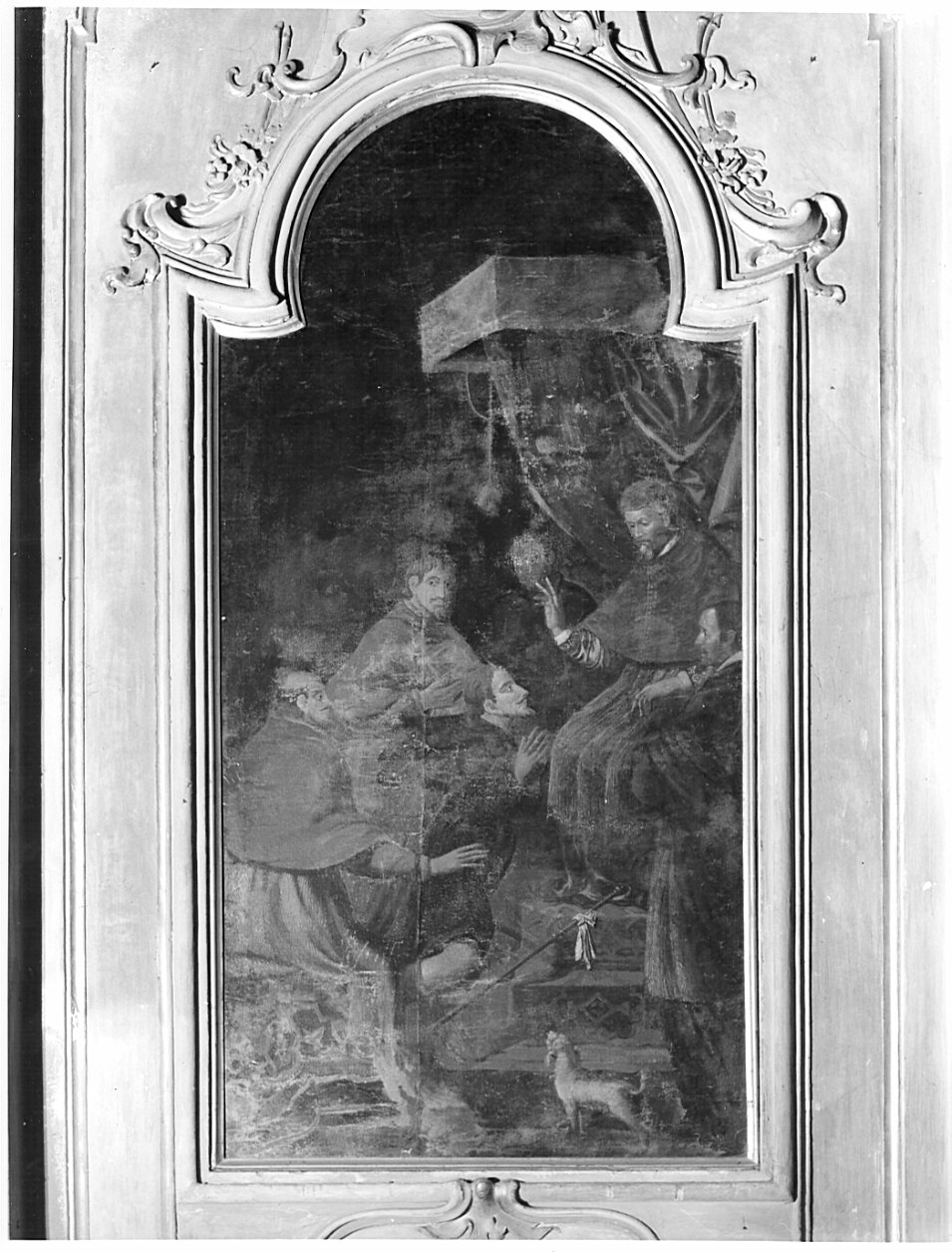 San Rocco rende omaggio al Papa (dipinto, opera isolata) - ambito lombardo (sec. XVII)