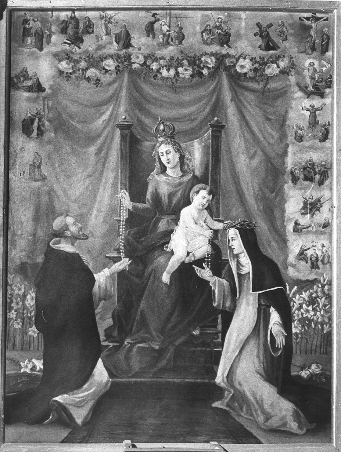 Madonna del Rosario con San Domenico e Santa Caterina da Siena (dipinto, opera isolata) - ambito bergamasco (sec. XVIII)