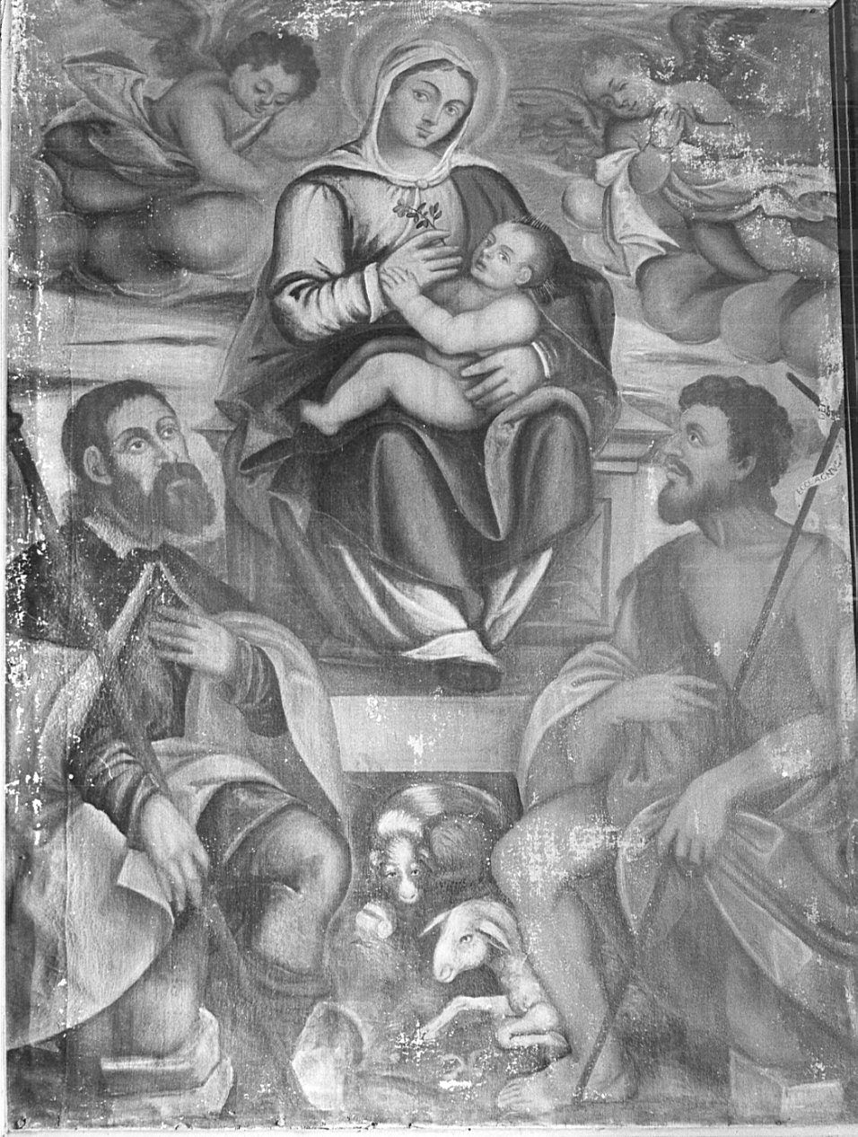 Madonna con Bambino in trono tra santi (dipinto, opera isolata) - ambito bergamasco (fine/inizio secc. XVII/ XVIII)