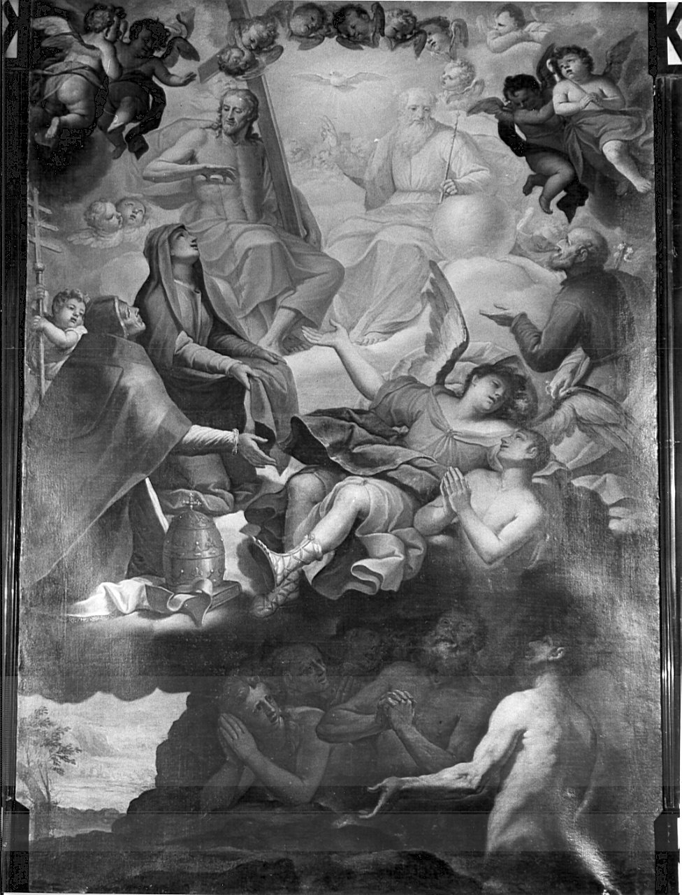 Trinità con la Madonna, Santi e anime purganti (dipinto, opera isolata) - ambito lombardo (sec. XVIII)