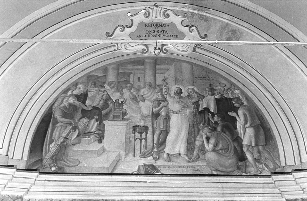 San Donato si rifiuta di sacrificare agli idoli pagani (dipinto, opera isolata) di Nespoli N (sec. XX)