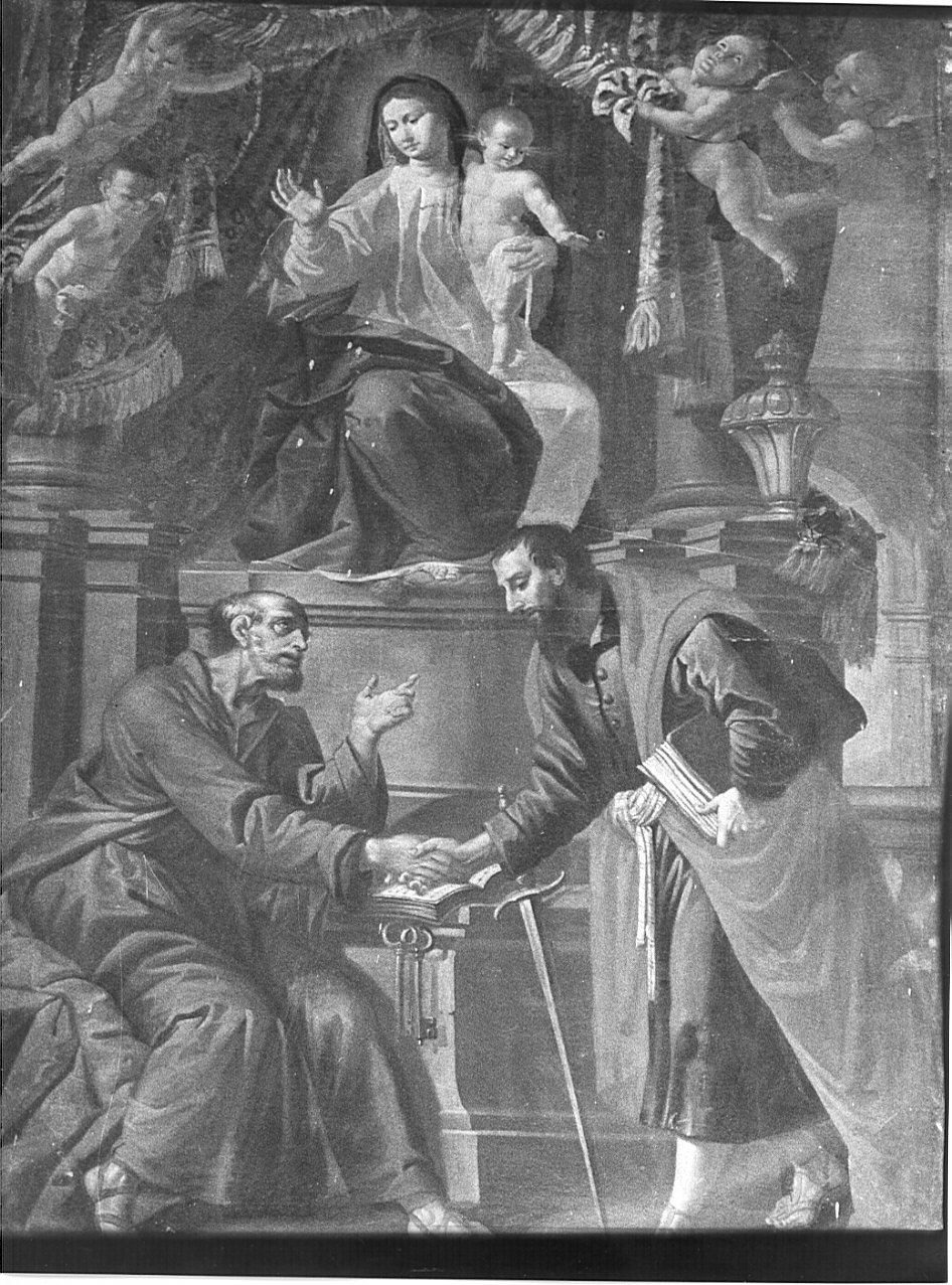 Madonna con Bambino in trono tra San Pietro e San Paolo (dipinto, opera isolata) - ambito veneto (metà sec. XVII)
