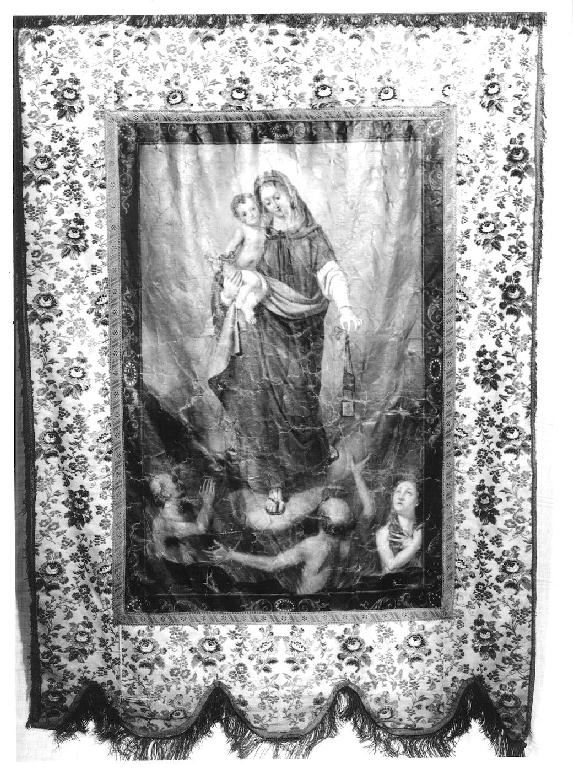 Madonna del Carmelo/ Cristo crocifisso e due donatori (stendardo processionale, opera isolata) di Ceroni Angelo (sec. XIX)