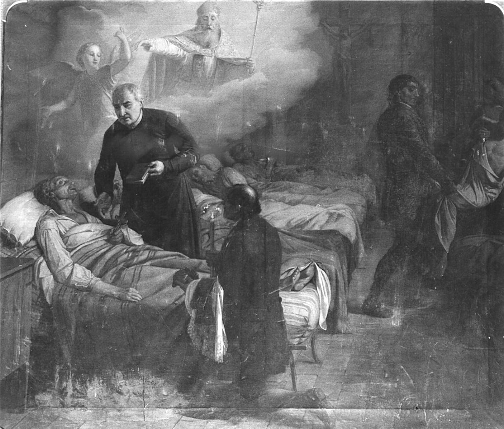 sacerdote tra gli ammalati (dipinto, opera isolata) - ambito lombardo (prima metà sec. XIX)