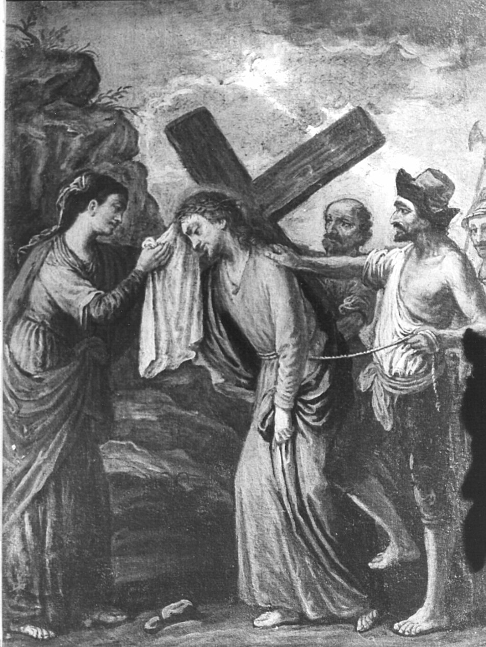 stazione VI: Gesù asciugato dalla Veronica (dipinto, elemento d'insieme) di Peverada Gaetano (attribuito) (fine/inizio secc. XVIII/ XIX)