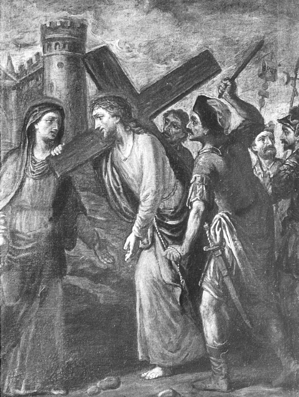 stazione IV: Gesù incontra la Madonna (dipinto, elemento d'insieme) di Peverada Gaetano (attribuito) (fine/inizio secc. XVIII/ XIX)