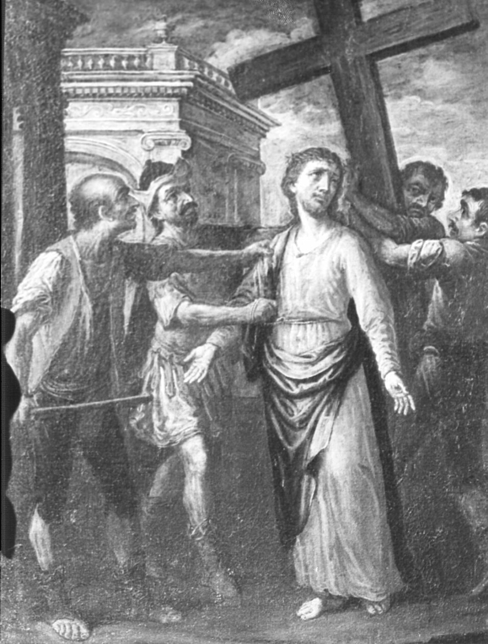 stazione II: Gesù caricato della croce (dipinto, elemento d'insieme) di Peverada Gaetano (attribuito) (fine/inizio secc. XVIII/ XIX)