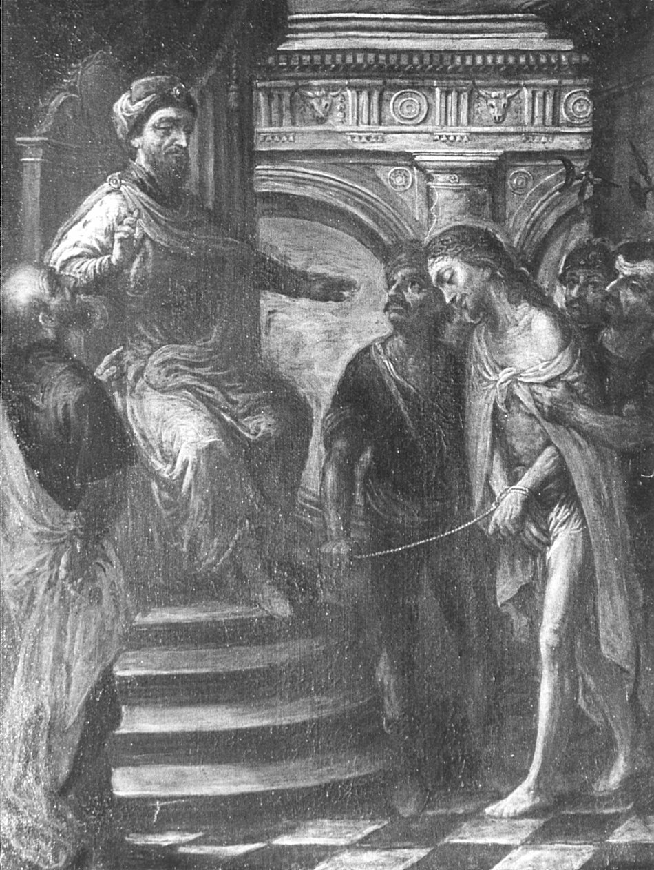 stazione I: Gesù condannato a morte (dipinto, elemento d'insieme) di Peverada Gaetano (attribuito) (fine/inizio secc. XVIII/ XIX)