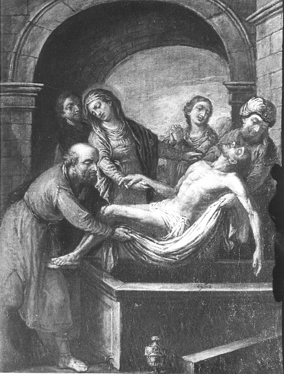stazione XIV: Gesù deposto nel sepolcro (dipinto, elemento d'insieme) di Peverada Gaetano (attribuito) (fine/inizio secc. XVIII/ XIX)
