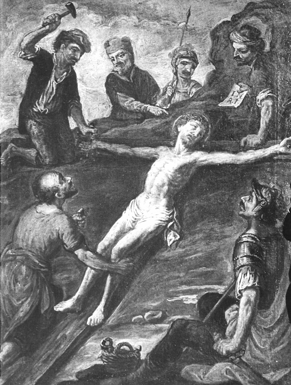 stazione XI: Gesù inchiodato alla croce (dipinto, elemento d'insieme) di Peverada Gaetano (attribuito) (fine/inizio secc. XVIII/ XIX)