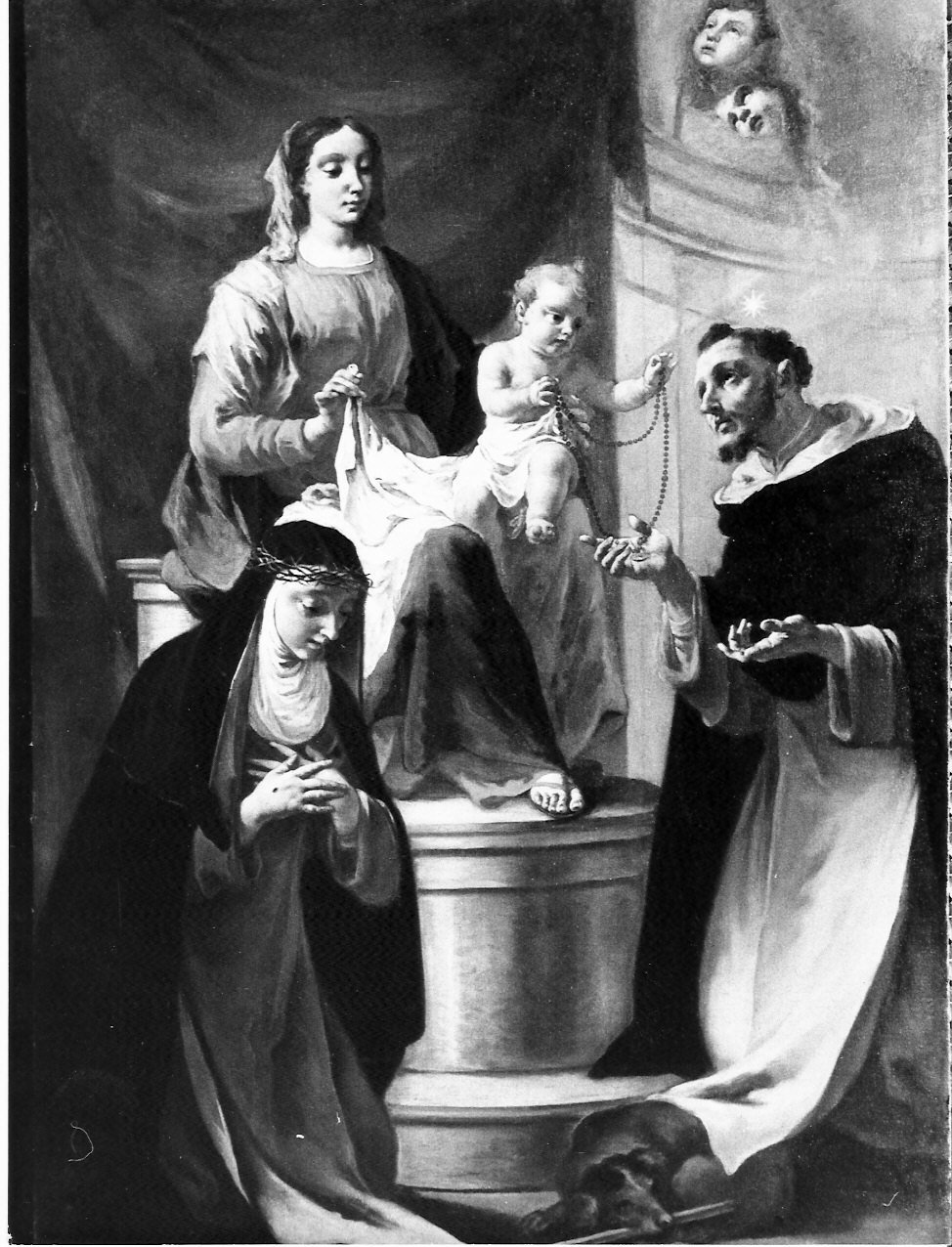 Madonna del Rosario con San Domenico e Santa Caterina da Siena (dipinto, opera isolata) di Cappella Francesco detto Dagiù (attribuito) (sec. XVIII)