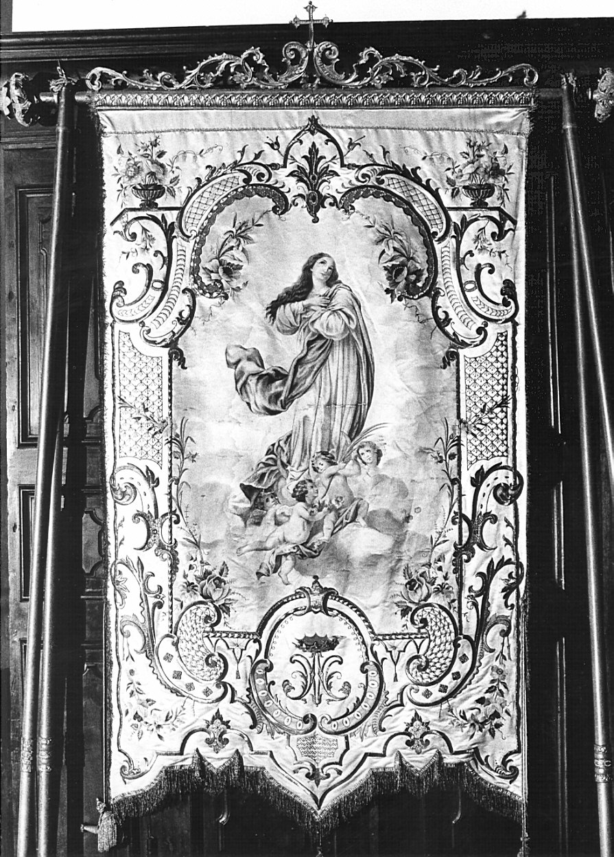 Madonna Assunta con angeli (stendardo processionale, opera isolata) - bottega lombarda (sec. XIX)
