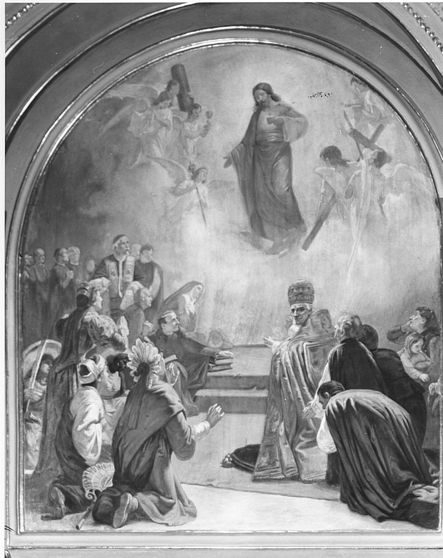 Storie della vita di Sant'Ambrogio e di Sant'Agostino (dipinto, ciclo) di Riva Giuseppe (sec. XX)