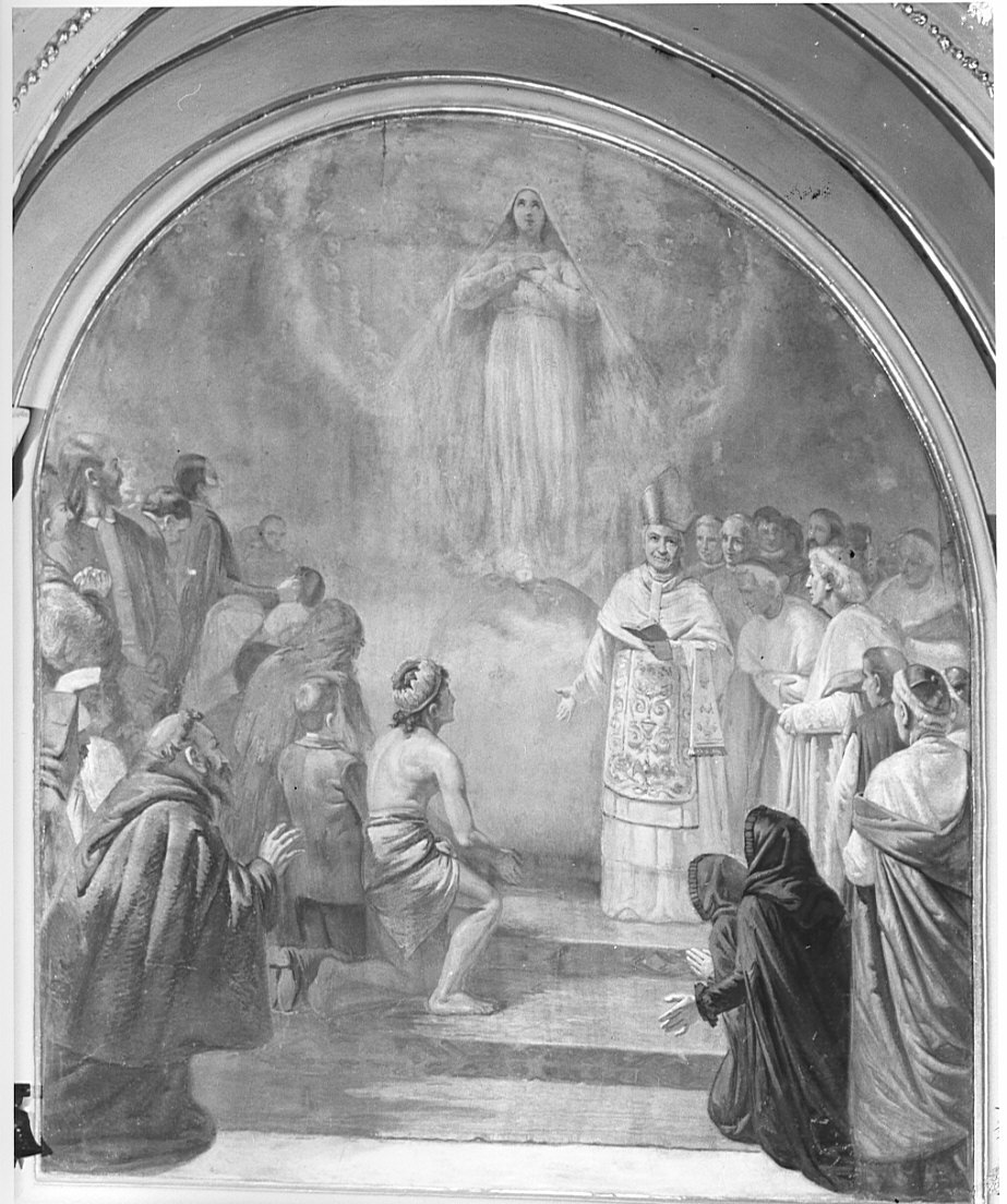 apparizione della Madonna (dipinto, elemento d'insieme) di Riva Giuseppe (sec. XX)